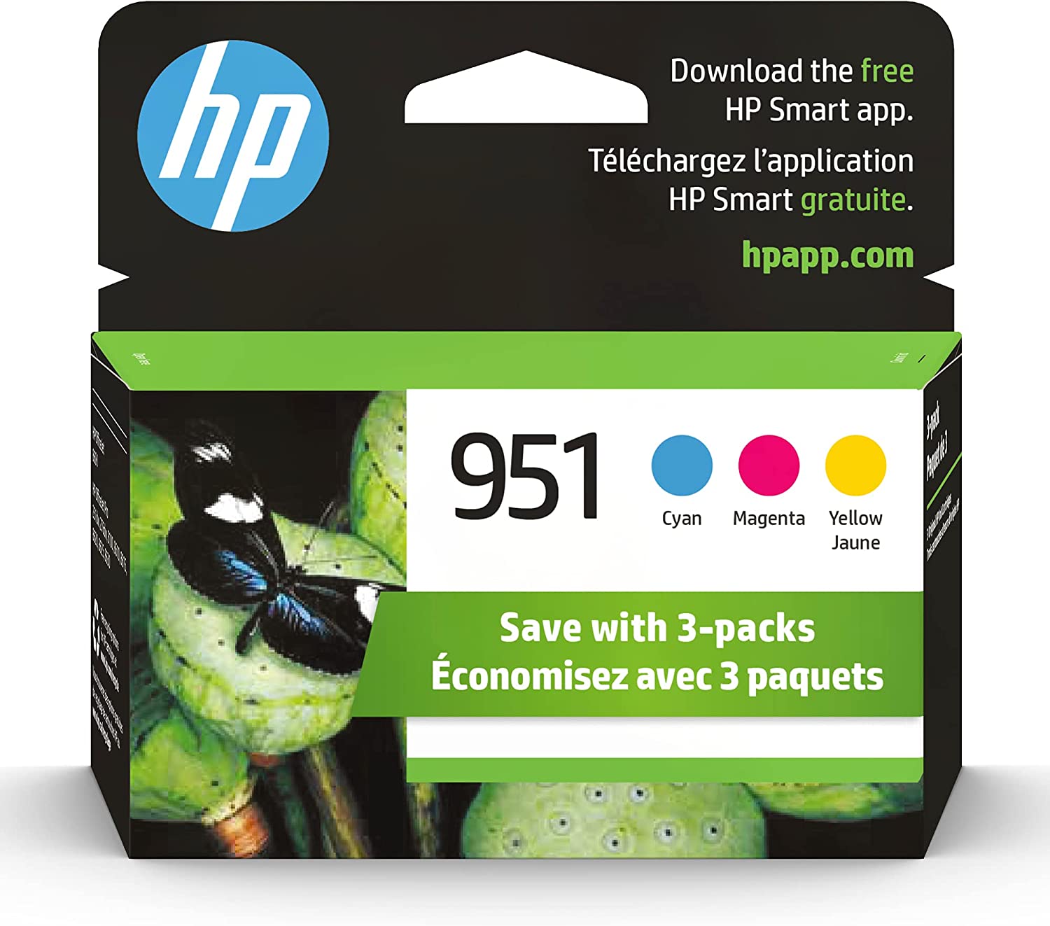 HP 951 Cyan, Magenta, Yellow Ink Cartridges (3-pack) | Works with HP OfficeJet 8600, HP OfficeJet Pro 251dw, 276dw, 8100, 8610, 8620, 8630 Series | Eligible for Instant Ink | CR314FN
