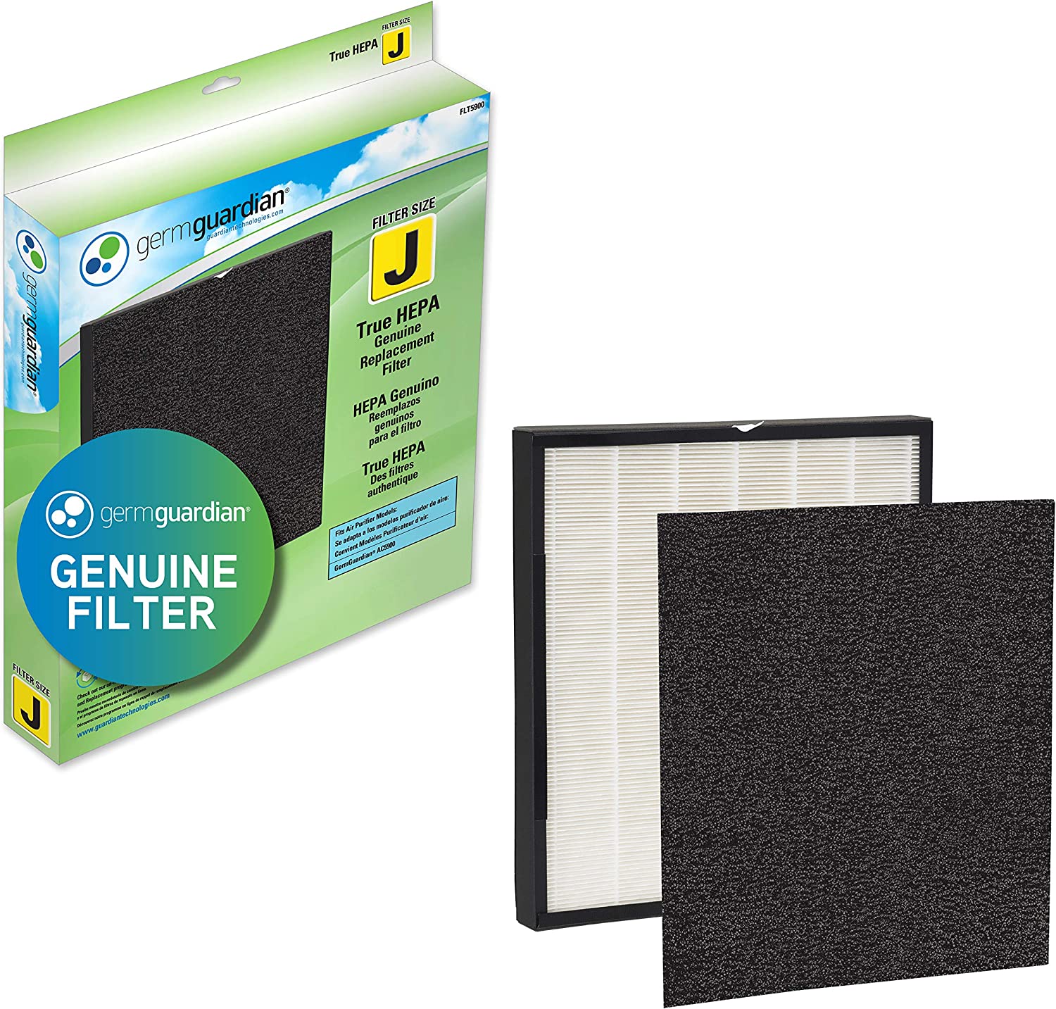 Germ Guardian FLT5900 True HEPA GENUINE Air Purifier Replacement Filter J with Activated Charcoal Layer for GermGuardian Purifier AC5900WCA