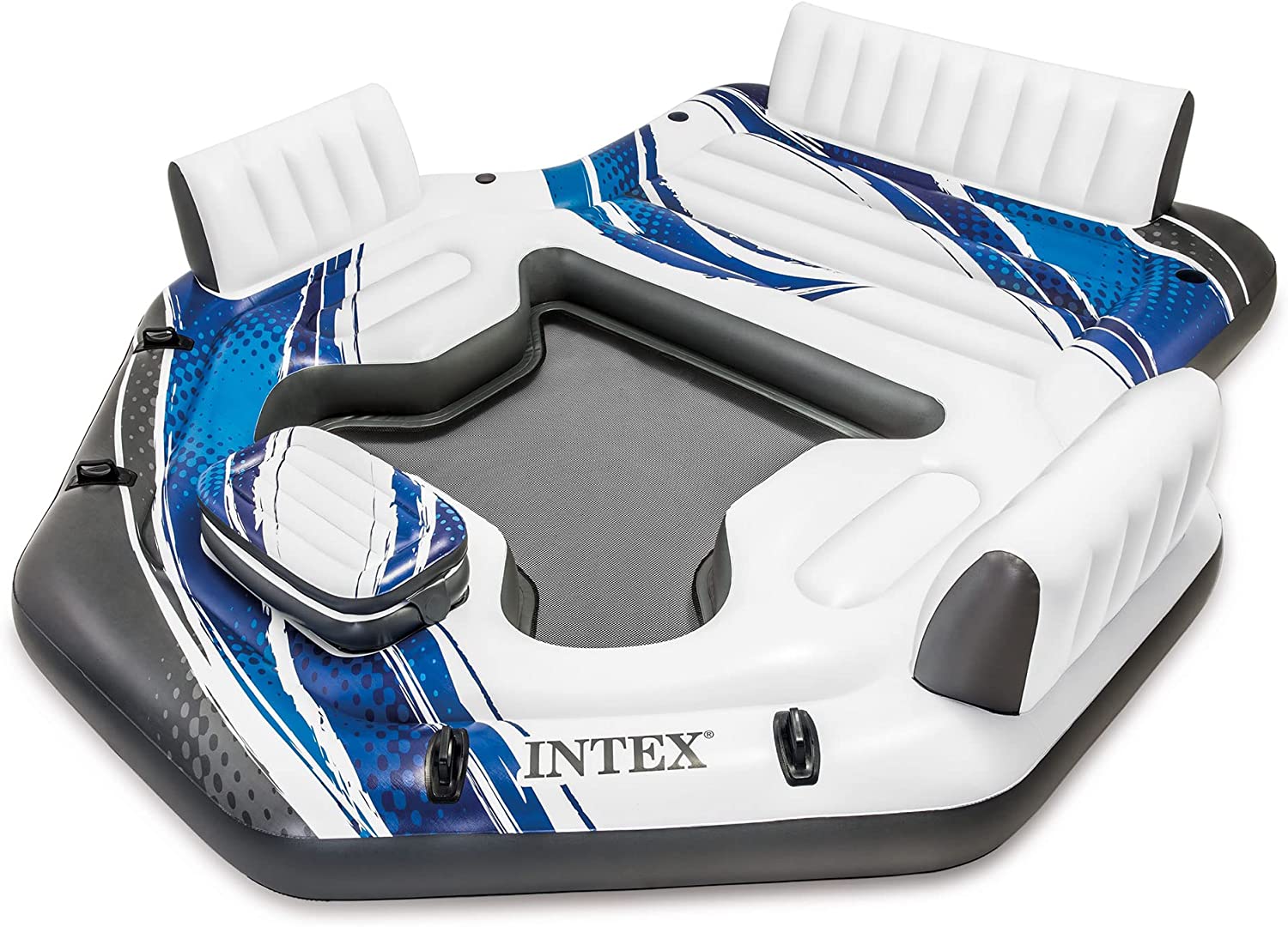 Intex Blue Tropic Inflatable Lake or Swimming Pool Island Water Floating Lounger Raft with Backrests, Built-in Cooler, and 4 Cupholders