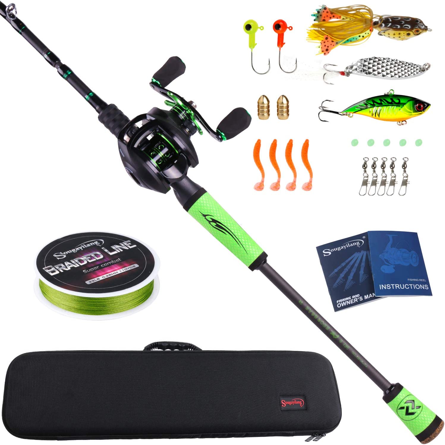 Sougayilang Speed Bass Fishing Rods, Porable Light Weight High Carbon 4 Pc Blanks for Travel Freshwater Fishing-Spinning & Casting
