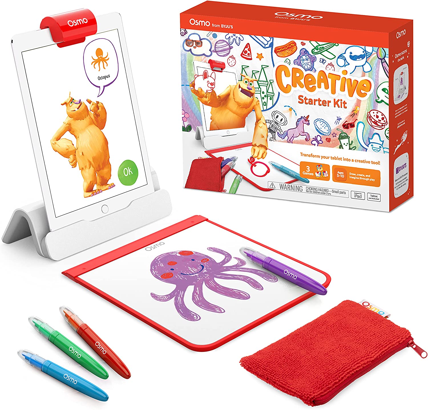 Osmo - Creative Starter Kit for iPad - Valentine Toy/Gift - 3 Educational Learning Games-Drawing, Word Problems & Early Physics - STEM Gifts for Kids, Boy & Girl-Ages 5 6 7 8 9 10 (Osmo Base Included)