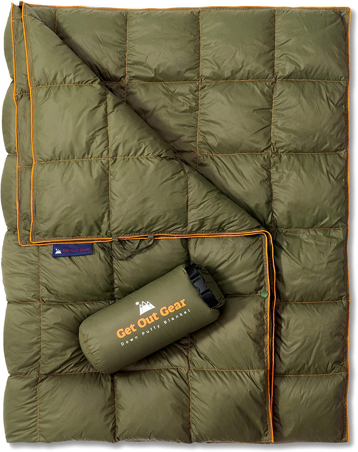 Get Out Gear Down Camping Blanket - Puffy, Packable, Lightweight and Warm | Ideal for Outdoors, Travel, Stadium, Festivals, Beach, Hammock | 650 Fill Power Water-Resistant Backpacking Quilt