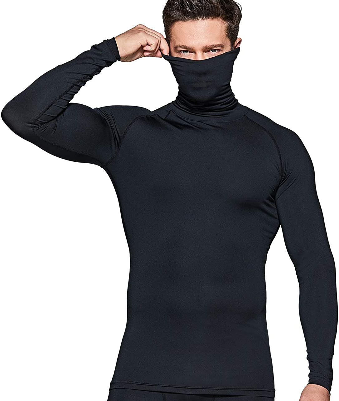 TSLA 1 or 3 Pack Men's UPF 50+ Mock Long Sleeve Compression Shirts, Athletic Workout Shirt, Water Sports Rash Guard