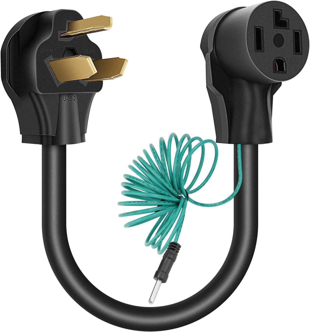 Cleyean Dryer Adapter 4 Prong to 3 Prong Dryer Plug Adapter Cord NEMA 10-30P to 14-30R, 30Amp, 250V, STW 10-AWG, External Green Ground Wire