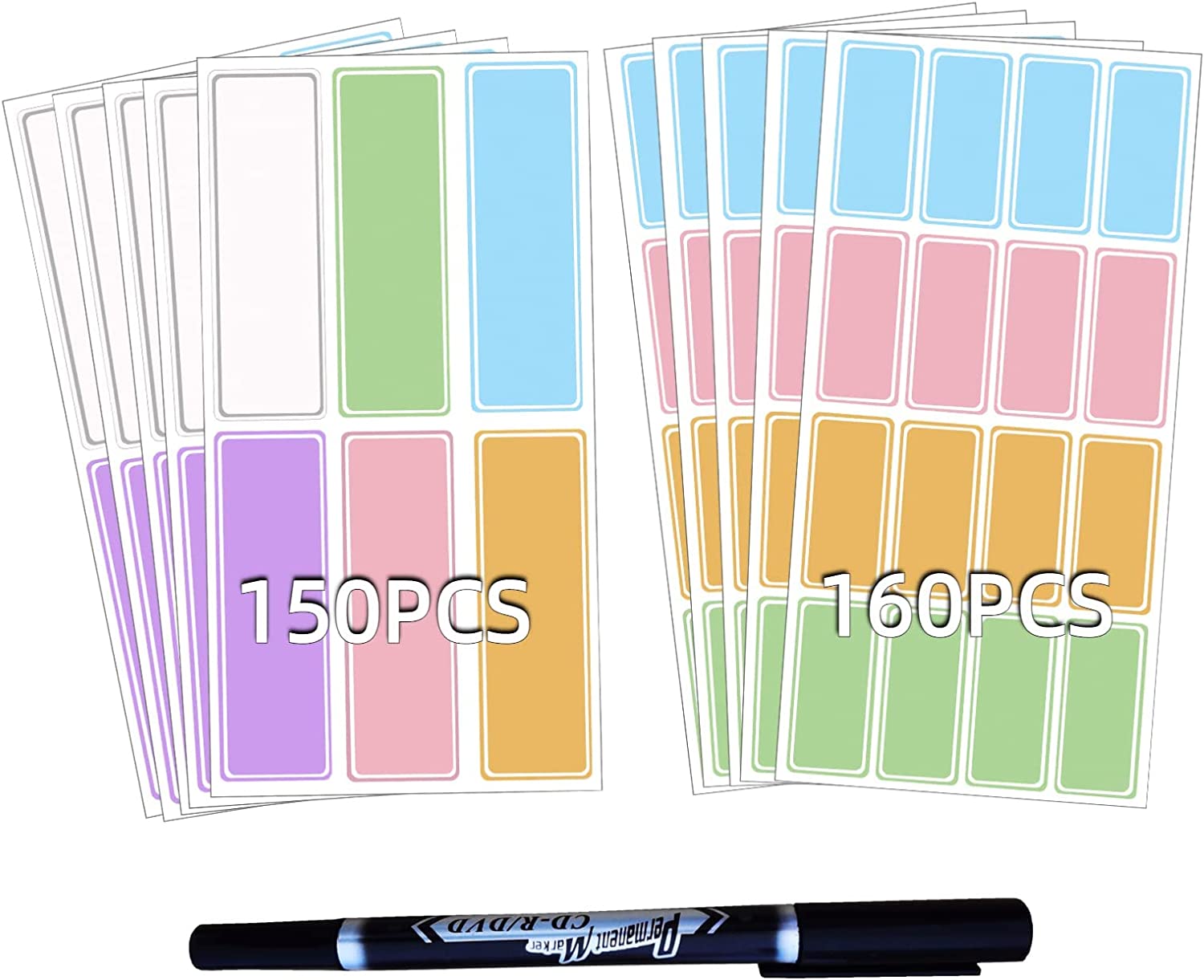 Svance Assorted Colors Waterproof Removable Labels - 310PCS with Pen Daycare Bottles Adhesive Name Label Stickers for Baby Kids School Supplies,Water Bottles,Home Storage Spice Bottles