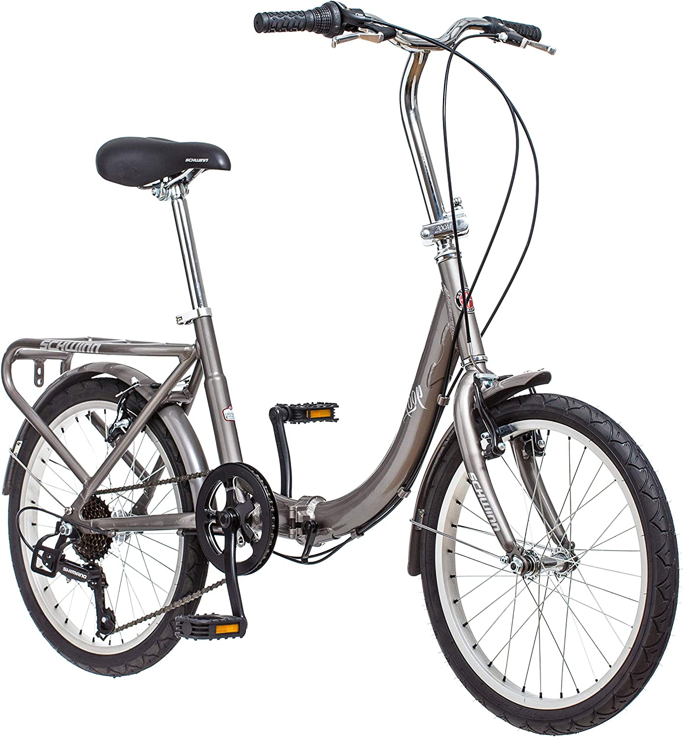 Schwinn Loop Adult Folding Bike, 20-inch Wheels, 7-Speed Drivetrain, Rear Carry Rack, Carrying Bag, Multiple Colors