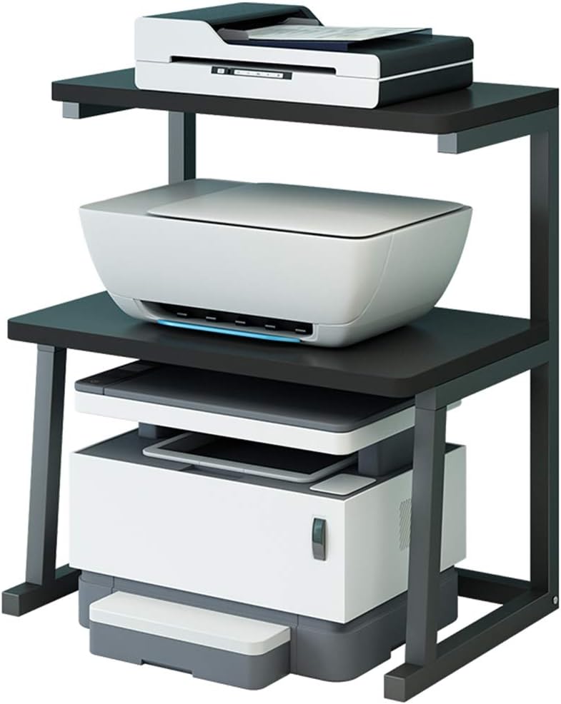 TMUCUNG Printer Stand Desktop Stand for Printer 3-Tier Multifunction Storage Book Shelf Floor Printer Table Space Organizer Perfect for Office Living Room Kitchen(Black)
