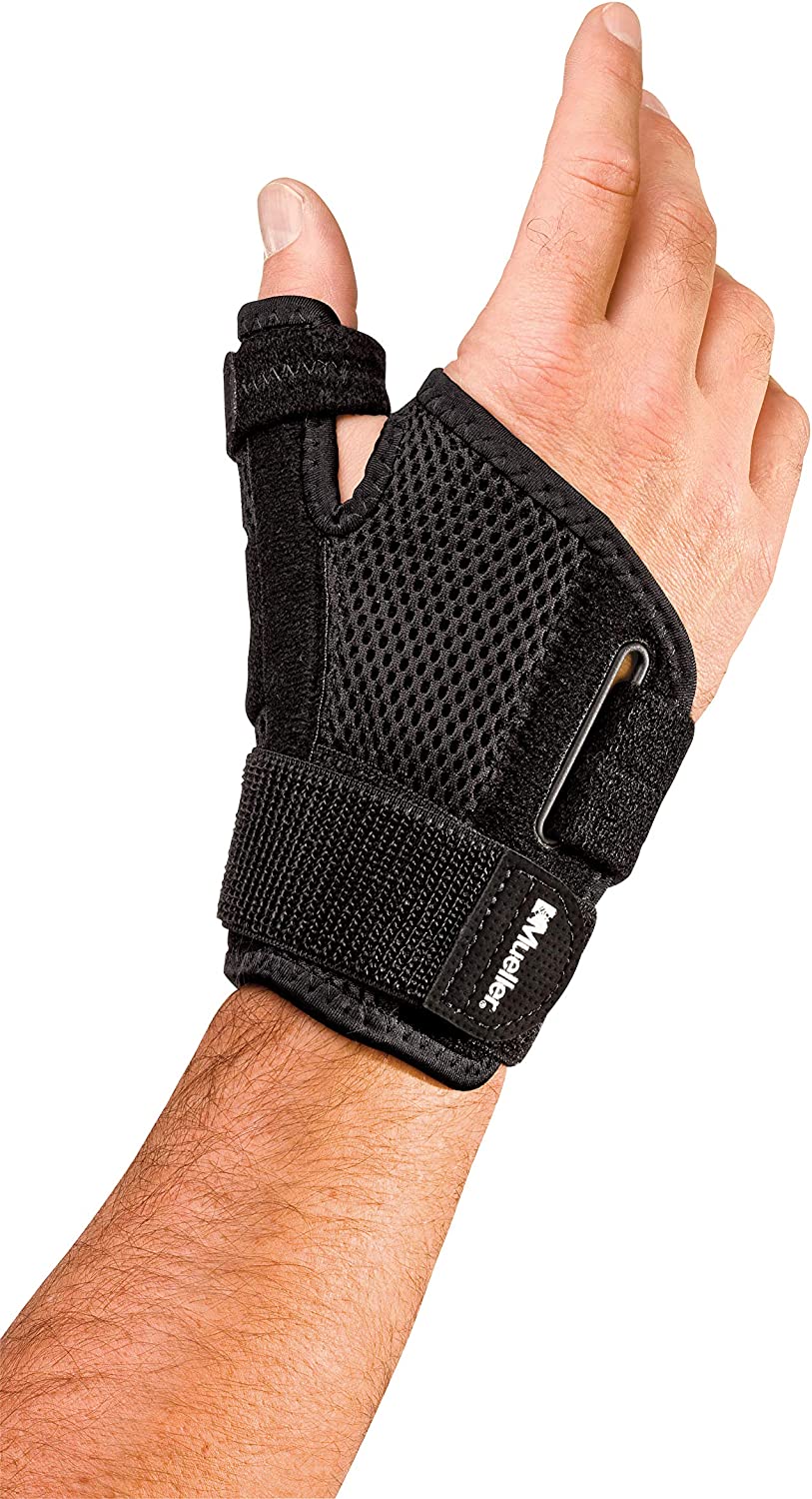 MUELLER Sports Medicine Reversible Adjust-to-Fit Thumb Stabilizer, Thumb Splint for Arthritis Pain and Support, For Men and Women, One Size Fits Most