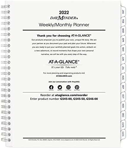 Weekly & Monthly Planner Refill for G545 Line Planners by AT-A-GLANCE, 7" x 8-3/4", Medium, Executive, DayMinder (G54550)