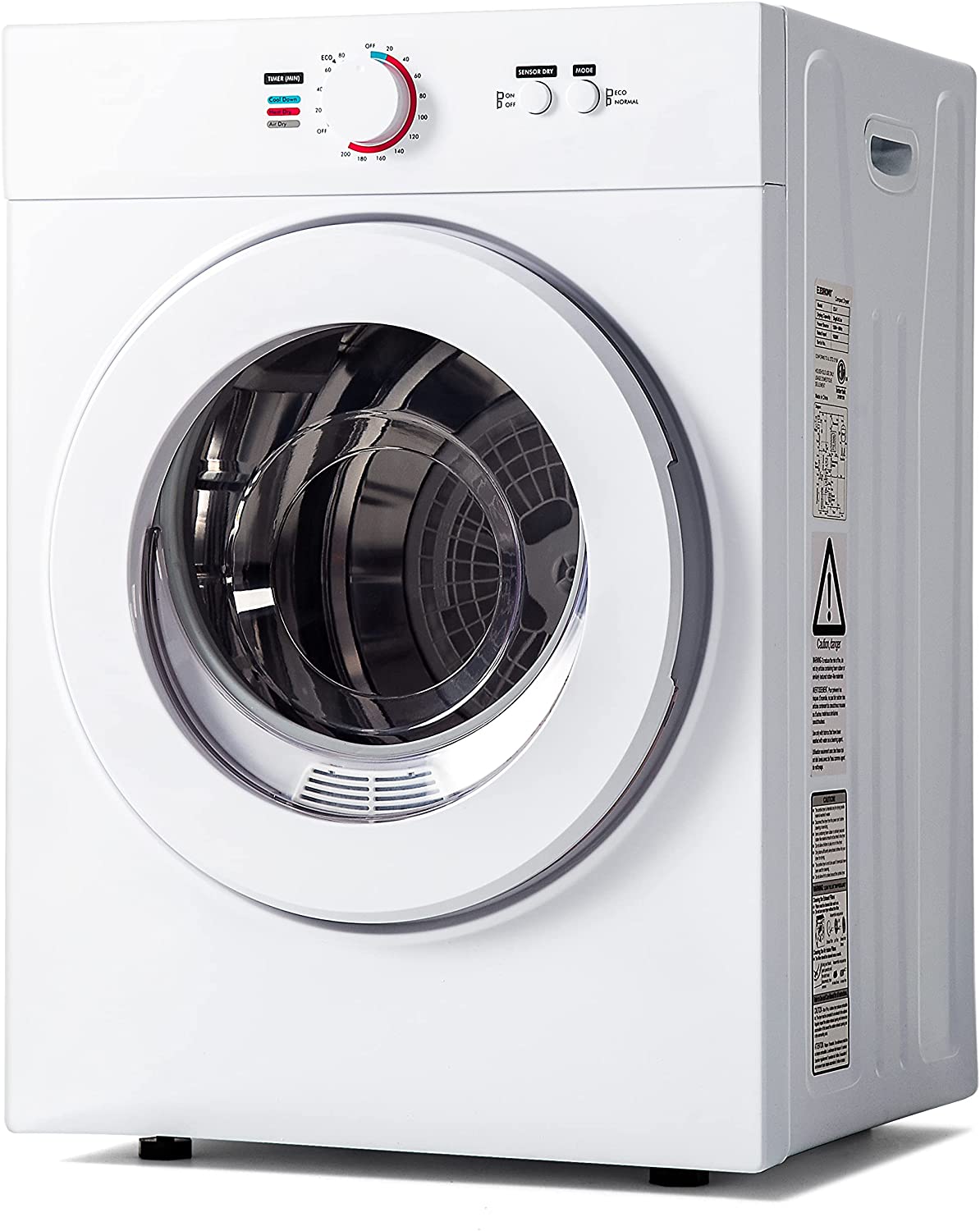 Euhomy Compact Laundry Dryer 1.8 cu.ft, Stainless Steel Clothes Dryers With Exhaust Pipe, Four-Function Portable Dryer For Apartments, Home, Dorm, White