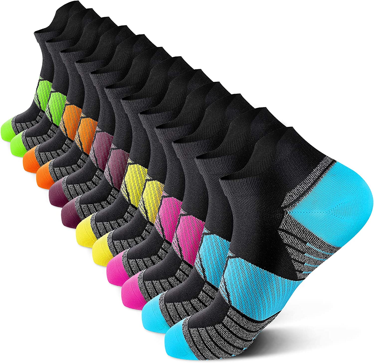 PAPLUS Compression Running Socks Women (6 Pairs), Ankle Athletic Socks Low Cut with Arch Support…