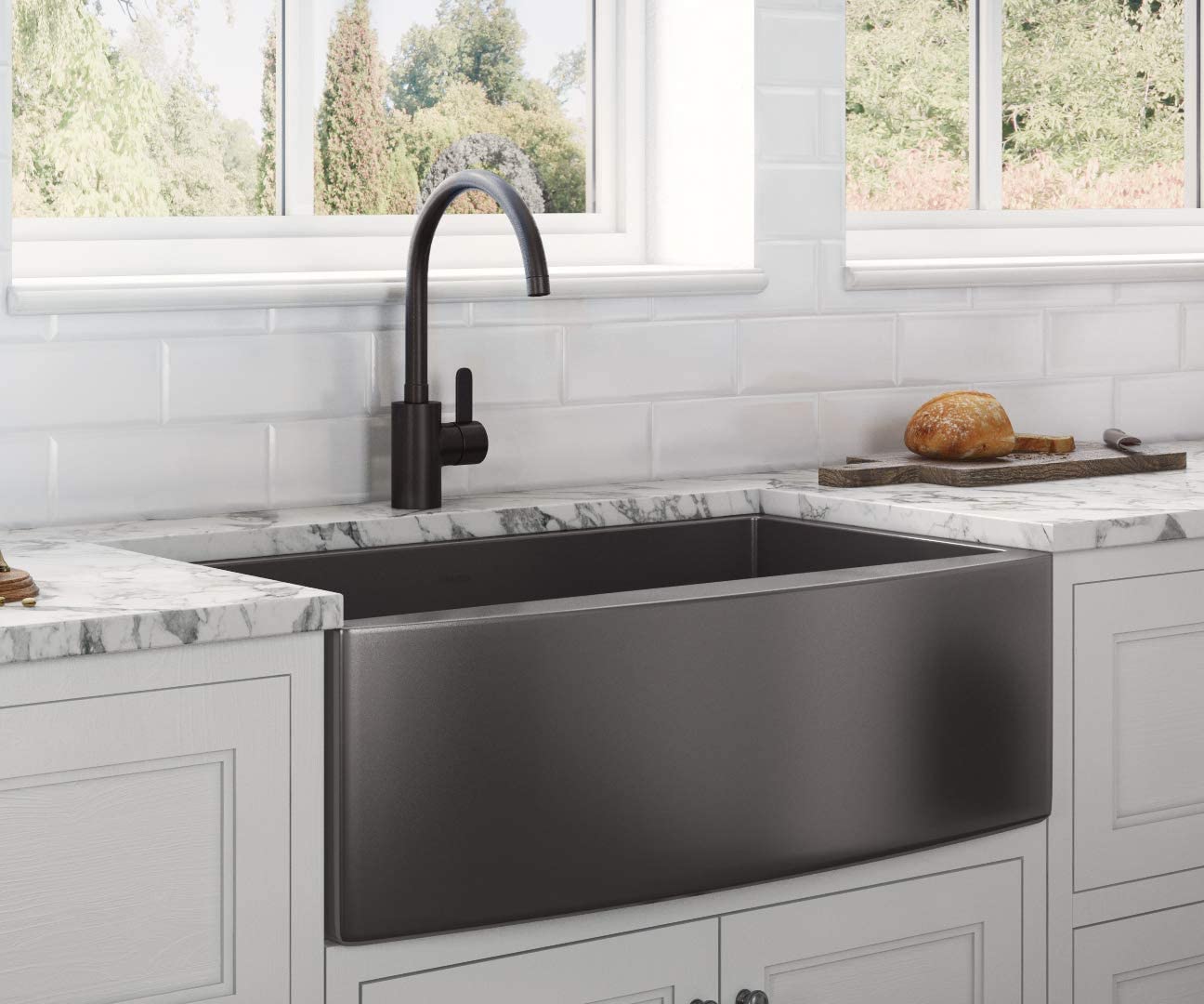 Ruvati Gunmetal Black Matte Stainless Steel 33-inch Apron-Front Farmhouse Kitchen Sink - Single Bowl - RVH9733BL