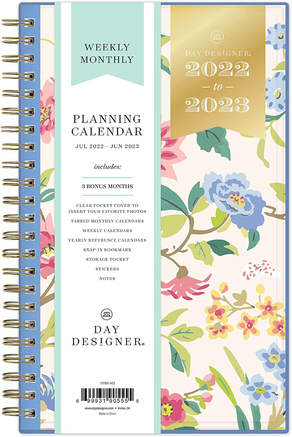 Day Designer for Blue Sky  Academic Year Weekly & Monthly Planner, 5" x 8", Flexible Cover, Wirebound, Climbing Floral Blush (137881-A23)