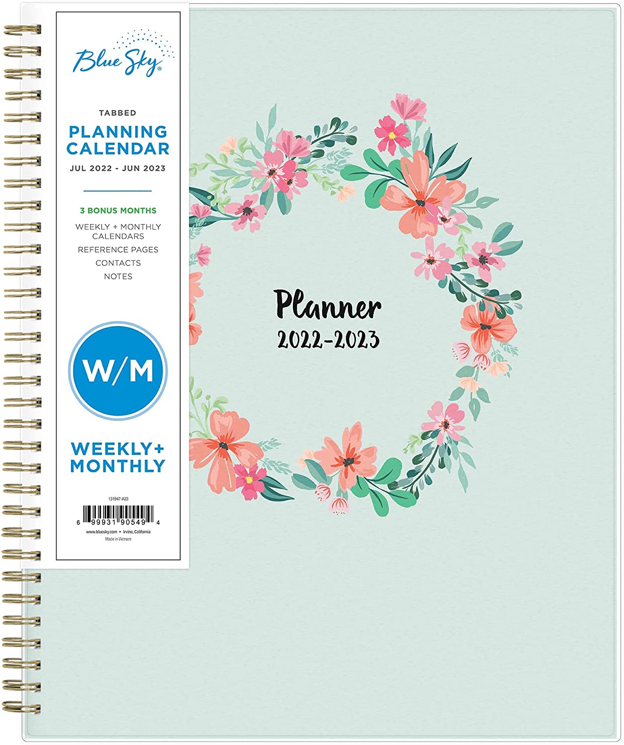 Blue Sky Academic Year Weekly & Monthly Planner, 8.5" x 11", Frosted Flexible Cover, Wirebound, Laurel (131947-A23)