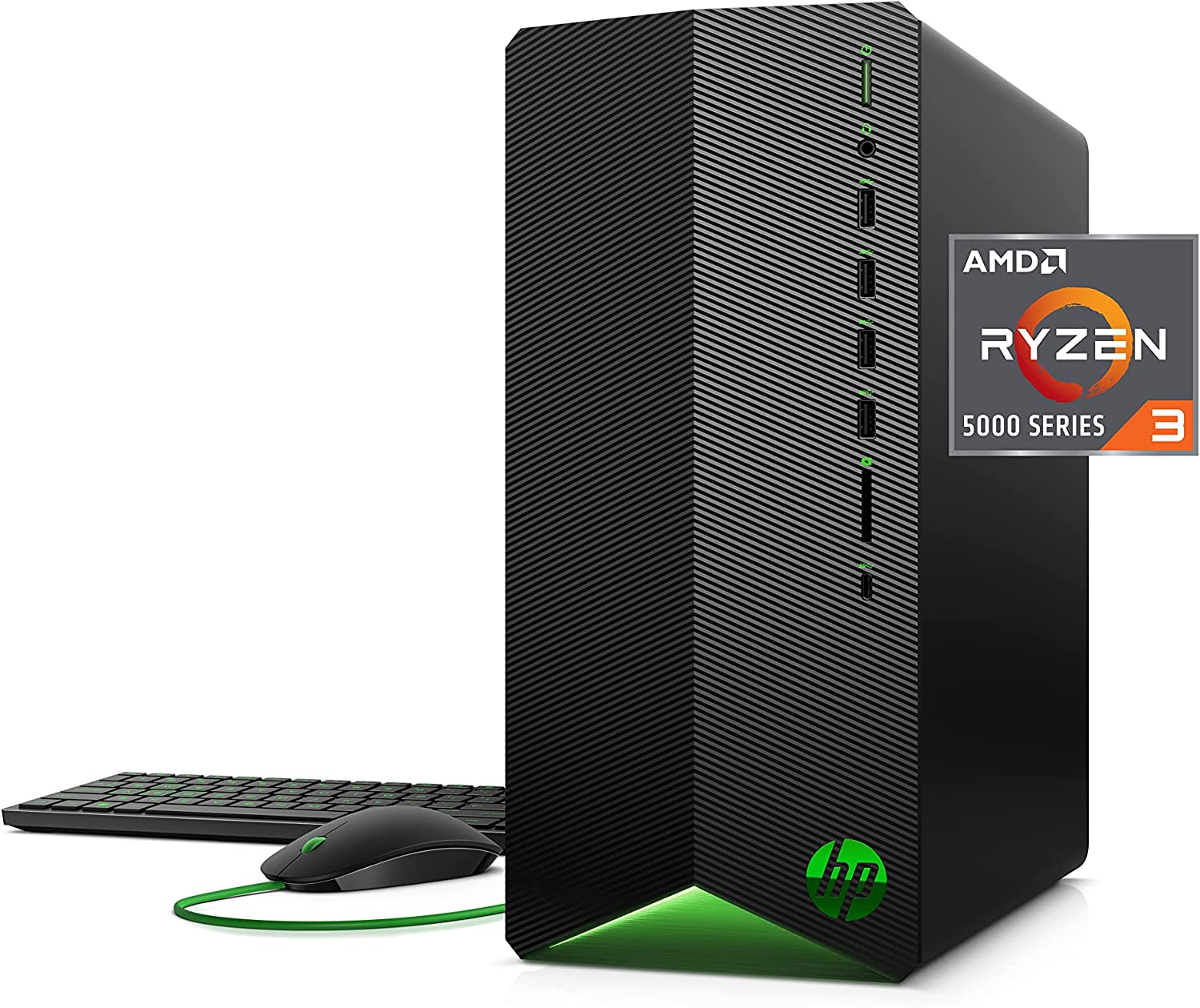 HP Pavilion Gaming Desktop, AMD Radeon RX 5500, AMD Ryzen 3 5300G Processor, 8 GB RAM, 512 GB SSD, Windows 11 Home, 9 USB Ports, Keyboard and Mouse Combo, Pre-Built PC Tower (TG01)