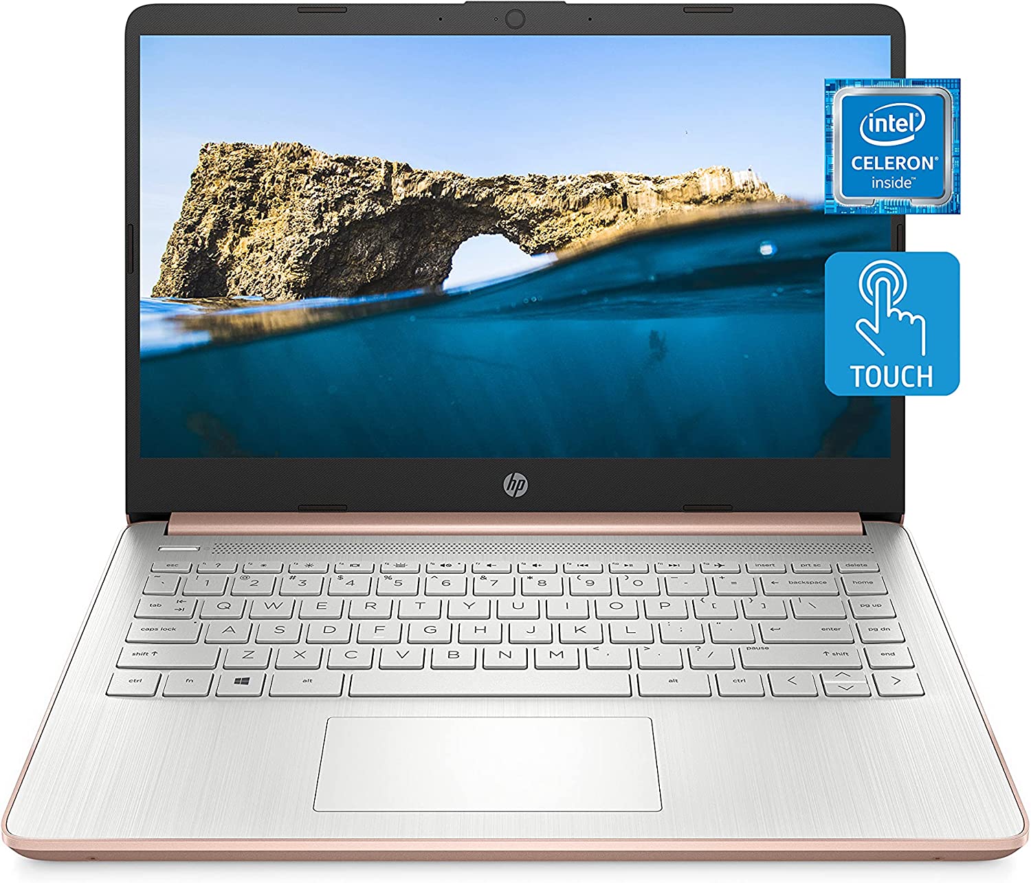 HP 14 Laptop, Intel Celeron N4020, 4 GB RAM, 64 GB Storage, 14-inch HD Touchscreen, Windows 10 Home, Thin & Portable, 4K Graphics, One Year of Microsoft 365 (14-dq0070nr, 2026, Pale Rose Gold)