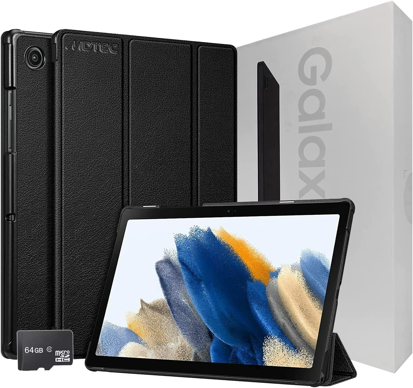 SAMSUNG Galaxy Tab A8 10.5” Inch 32 GB Wi-Fi Android 11 Touchscreen International Tablet Bundle – MDTec Hard Back Tri-Fold Stand Cover Case and 64GB microSD Card [Gray]