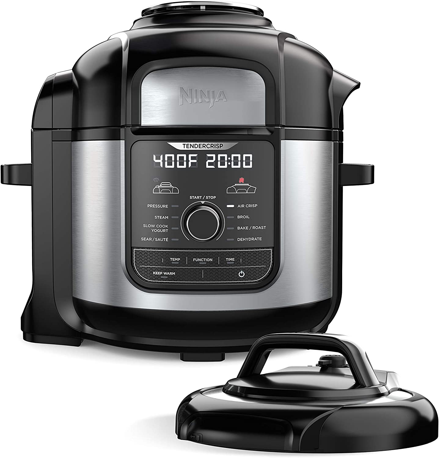 Ninja FD401 Foodi 12-in-1 Deluxe XL 8 qt. Pressure Cooker & Air Fryer that Steams, Slow Cooks, Sears, Sautés, Dehydrates & More, with 5 qt. Crisper Basket, Deluxe Reversible Rack & Recipe Book, Silver