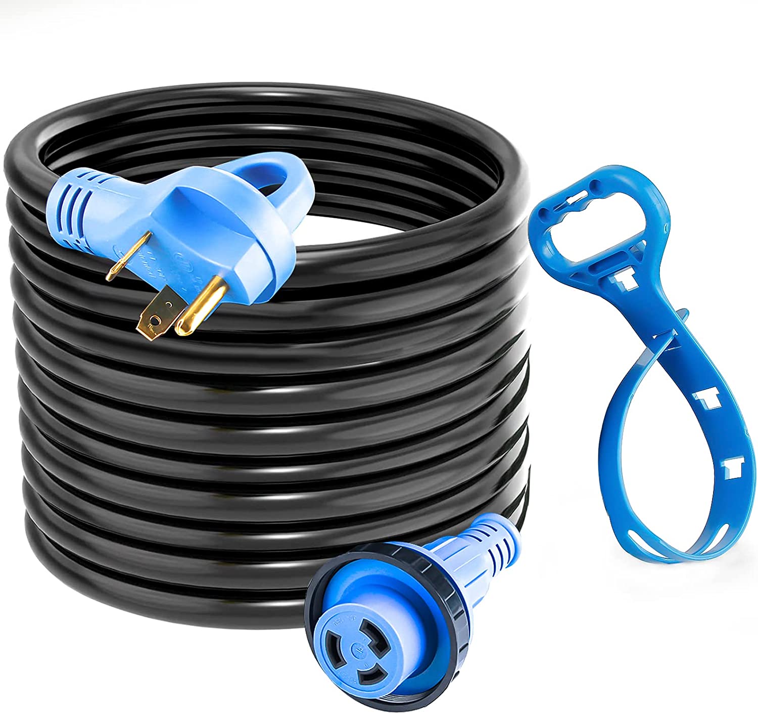 VOGREX 50' RV Power Extension Cord 30 Amp with Cord Organizer, Heavy Duty STW Wire 30M/30F Locking Adapter, NEMA TT-30P to L5-30R, Allows for Easy RV Connection to Distant Power Outlets, ETL Listed