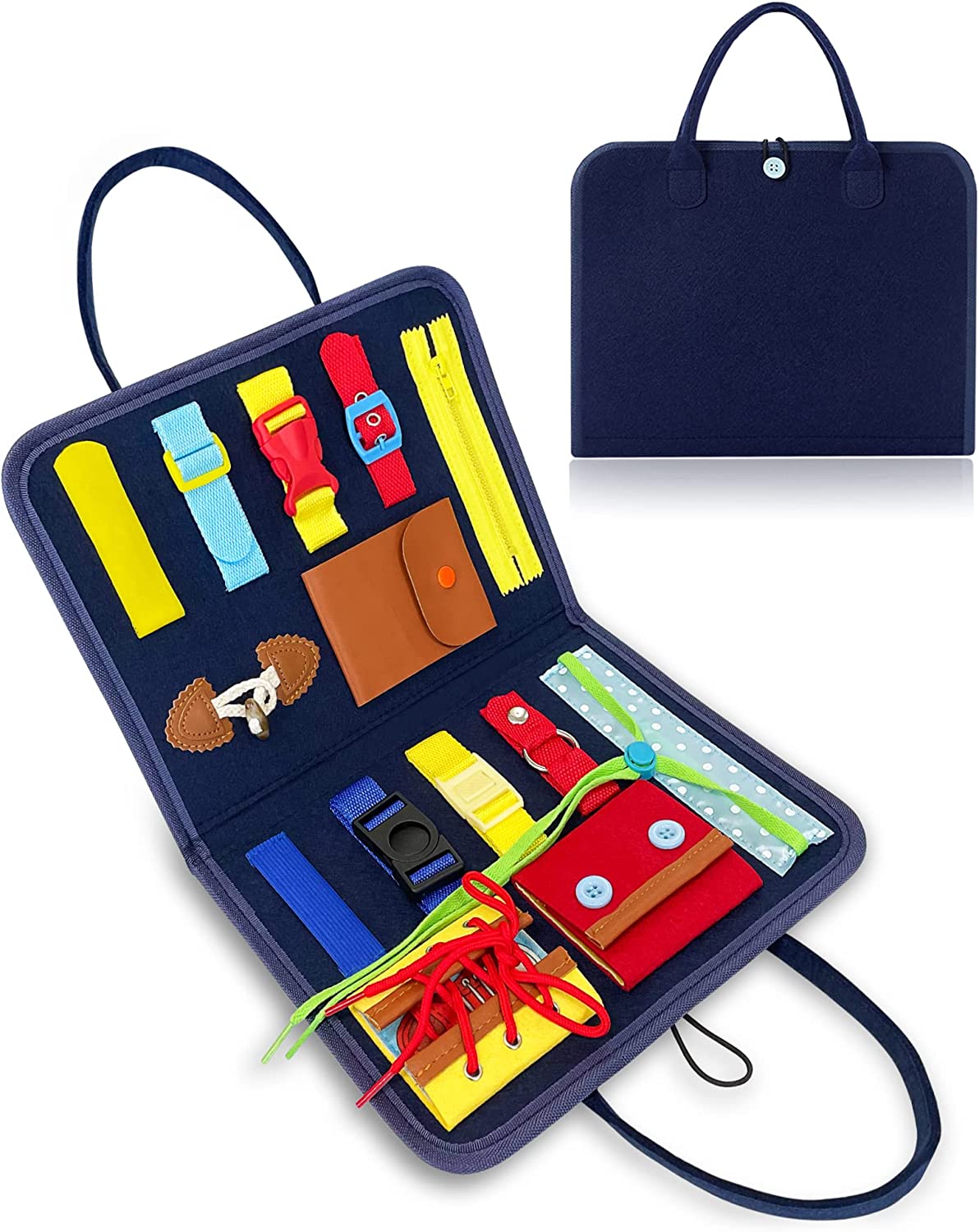 Gojmzo Busy Board Montessori Toys for Toddlers Sensory Toys Gifts for 1 2 3 4 Year Old Boys & Girls Preschool Toddler Activities Educational Travel Toy Learning Basic Dress Skills