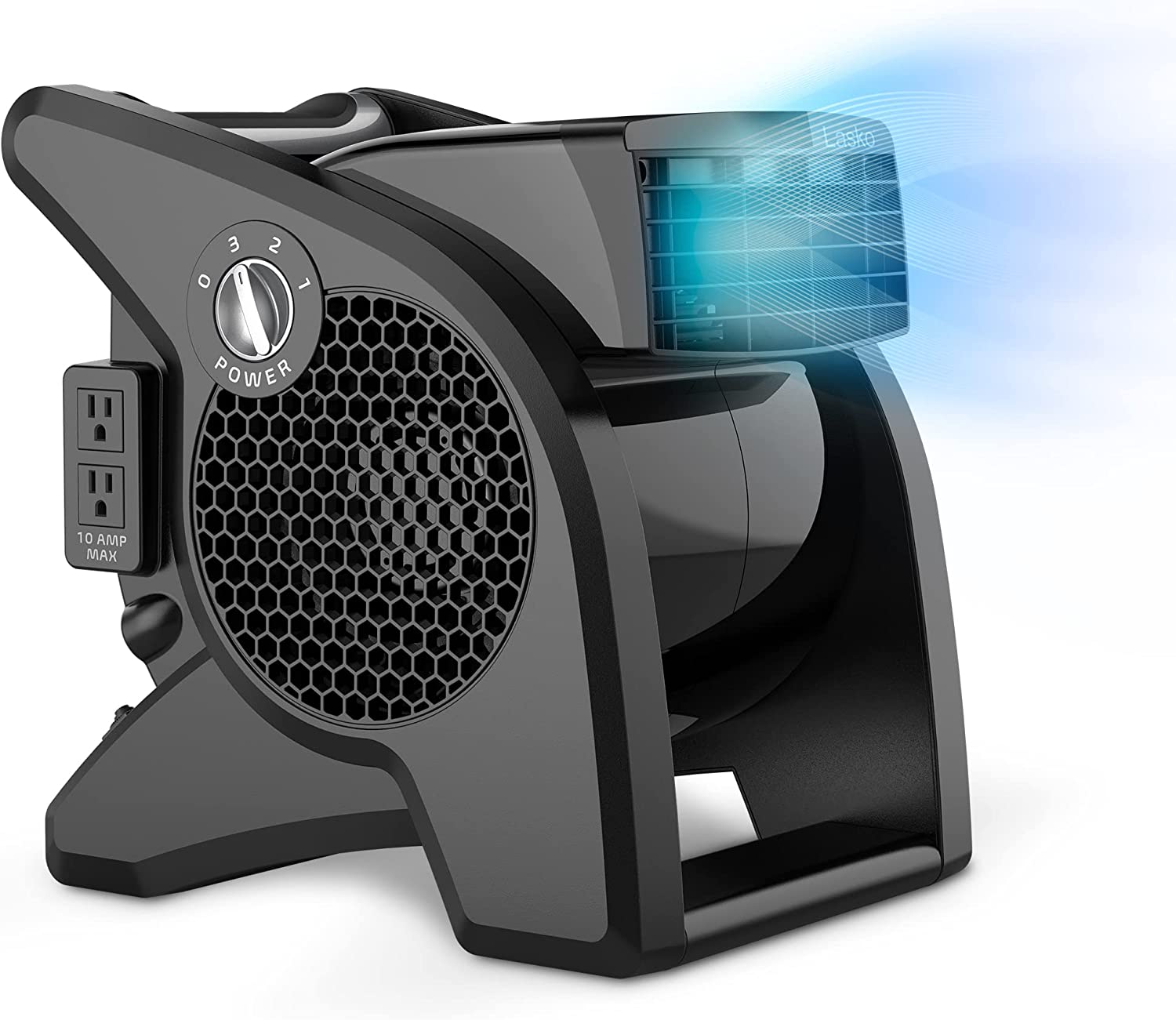 Lasko High Velocity Pivoting Utility Blower Fan, for Cooling, Ventilating, Exhausting and Drying at Home, Job Site, Construction, 2 AC Outlets, Circuit Breaker with Reset, 3 Speeds, 14", Black, U15617