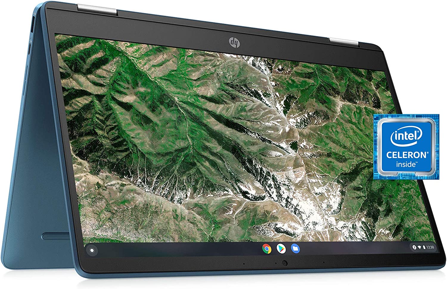 HP Laptop X360 14a Chromebook 14" HD Touchscreen, Entertaining from Any Angle Intel Celeron, 4GB DDR4 64GB eMMC WiFi Webcam Stereo Speakers Bluetooth 4.2 Chrome Blue Metallic Color