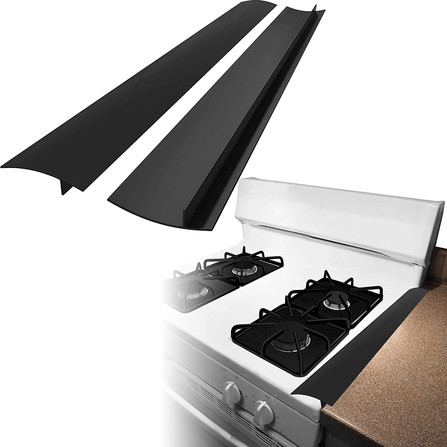 Forliver Stove Counter Gap Cover, Kitchen Stove Gap Covers, Kitchen Accessories For Countertop, Heat Resistant Oven Gap Filler Stove Protector Between Stove Side Gap Guards(2 Pack, 25 In, Black)
