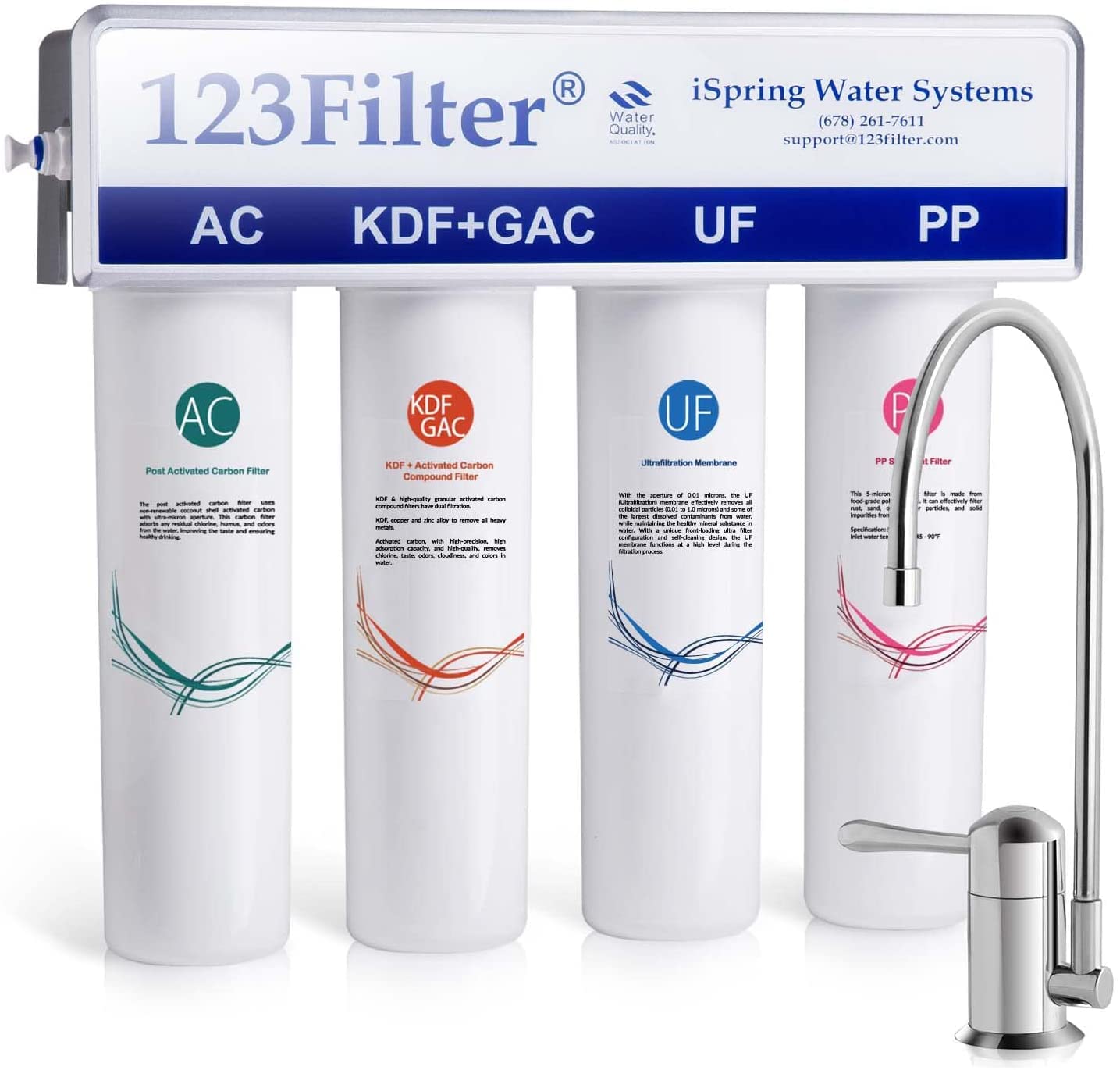 iSpring CU-A4 0.01μm Ultra-Filtration Under Sink Water Filter System, Tankless 4-Stage High Capacity, Remove 99.99% Contaminants, Quick Filter Change with Chrome Faucet, White