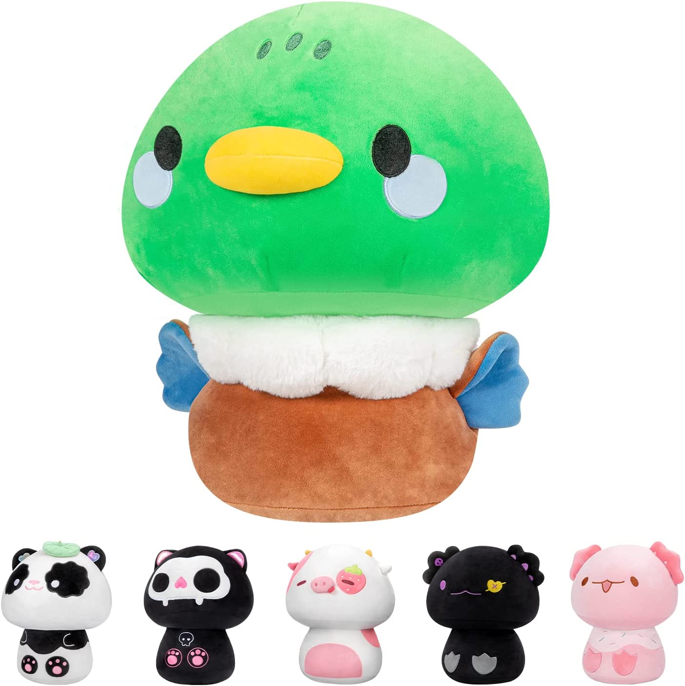 Mewaii 8” Mushroom Plush, Cute Green Duck Plush Pillow Soft Plushies Squishy Pillow, Duck Stuffed Animals Kawaii Plush Toys Decoration Gift for Girls Boys