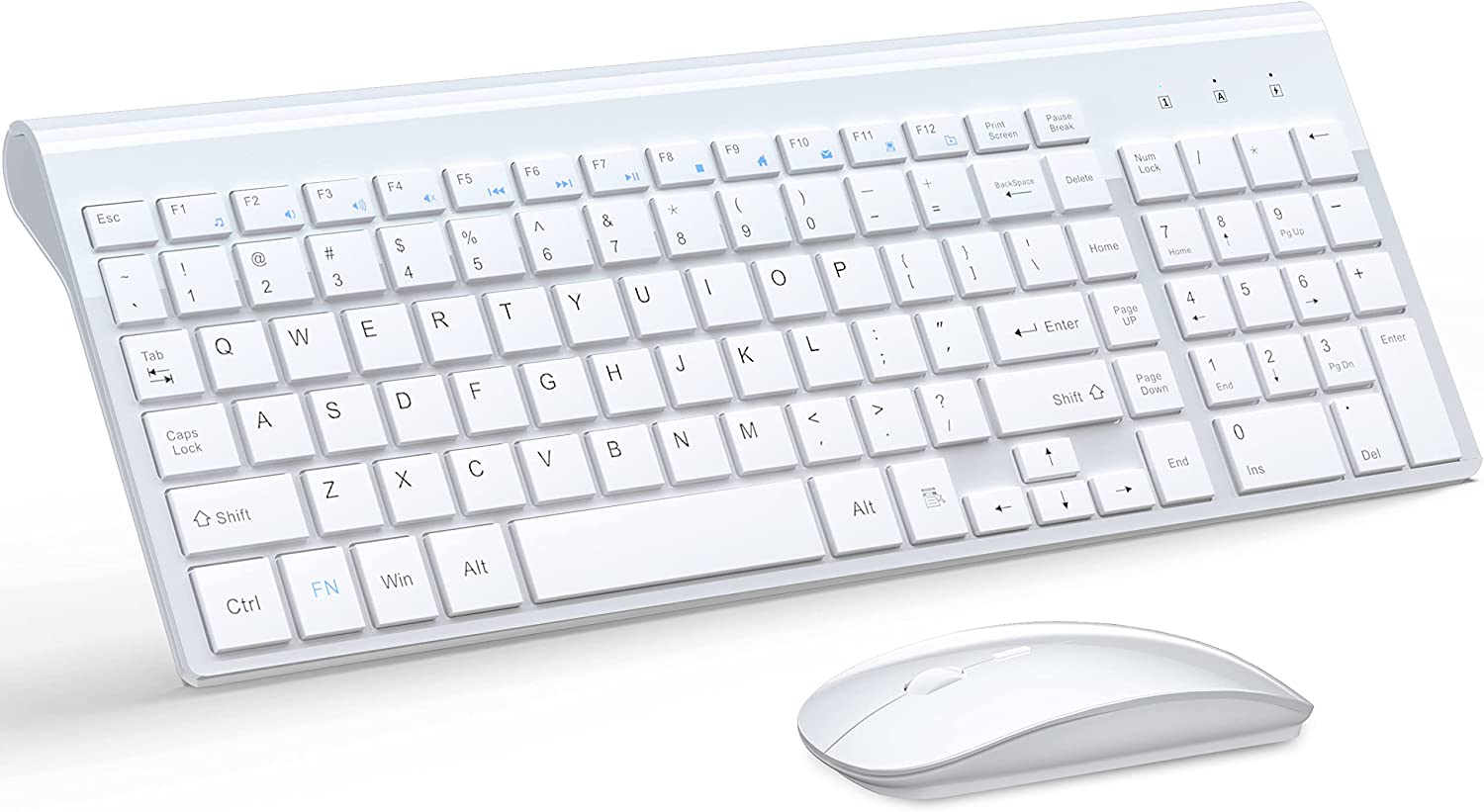 Wireless Keyboard and Mouse Ultra Slim Combo, TopMate 2.4G Silent Compact USB Mouse and Scissor Switch Keyboard Set with Cover, 2 AA and 2 AAA Batteries, for PC/Laptop/Windows/Mac - White