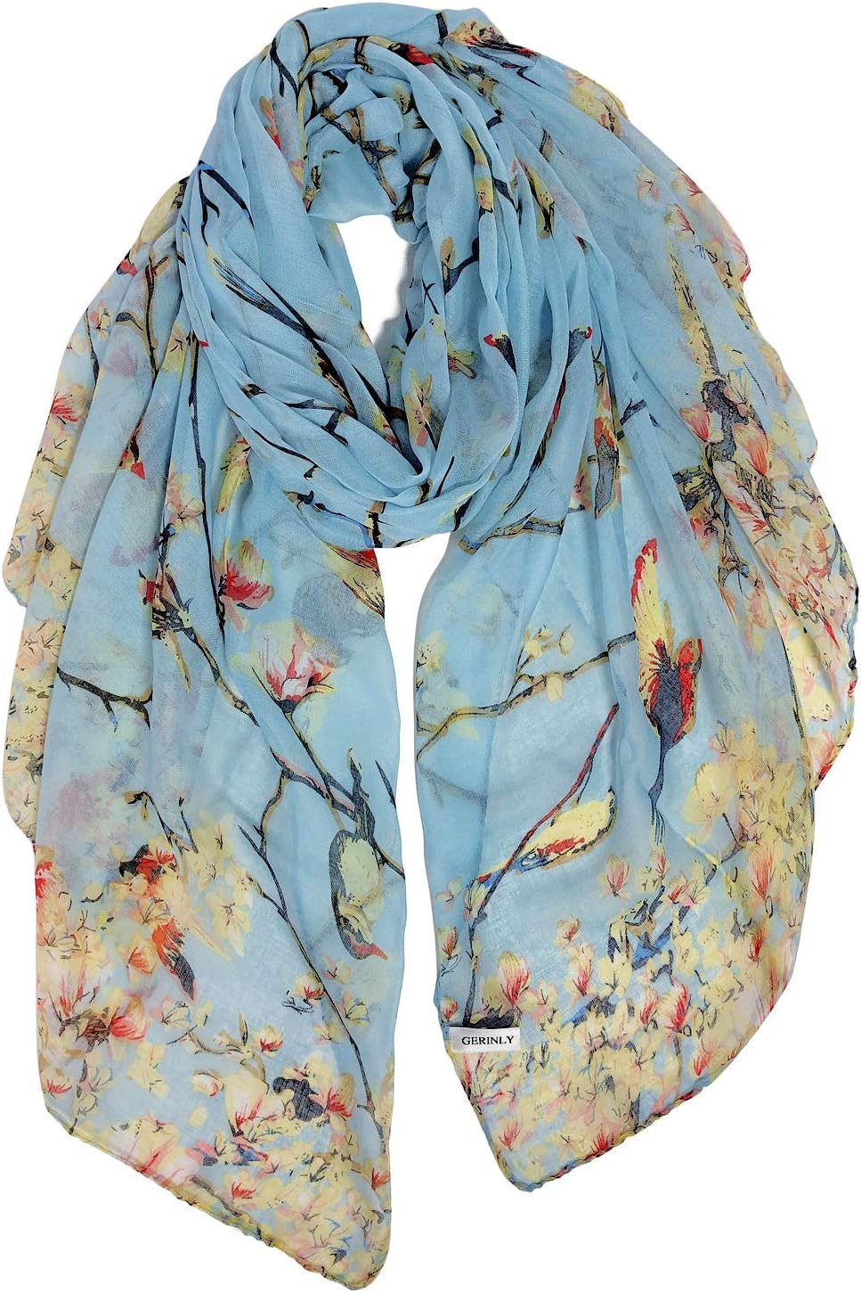 GERINLY Scarfs for Women Lightweight Floral Birds Print Cotton Scarves and Wraps for Winter Shawl