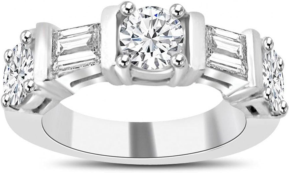 Madina Jewelry 1.54 ct Round and Baguette Cut Diamond Wedding Band Ring in Platinum