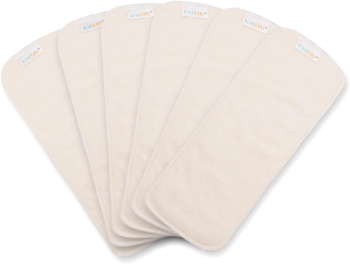 ALVABABY 6PCS Diaper Inserts Rayon from Bamboo Liners 5-Layers, Reusable/Water Absorbent for Cloth Diapers 6FMB