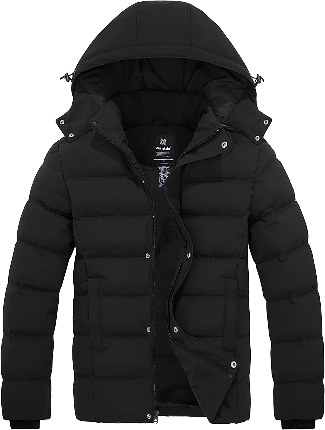 Wantdo Men's Hooded Winter Coat Warm Puffer Jacket Thicken Cotton Coat with Removable Hood