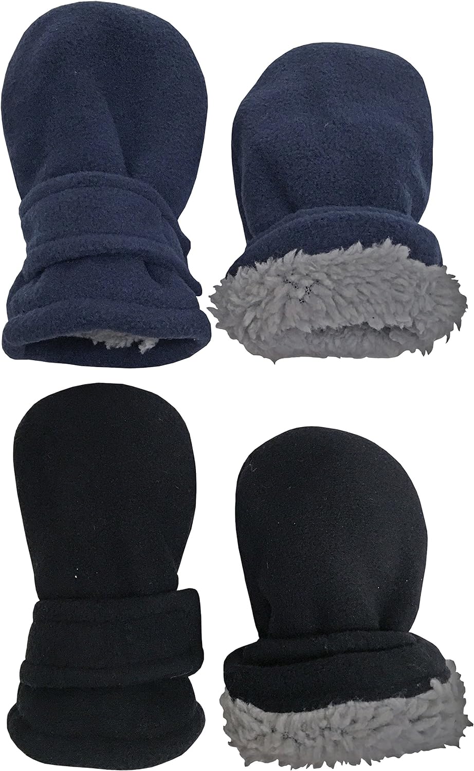 N'Ice Caps 2 Pairs Little Kids Baby Fleece Mittens - Easy-on Sherpa Lined Pack