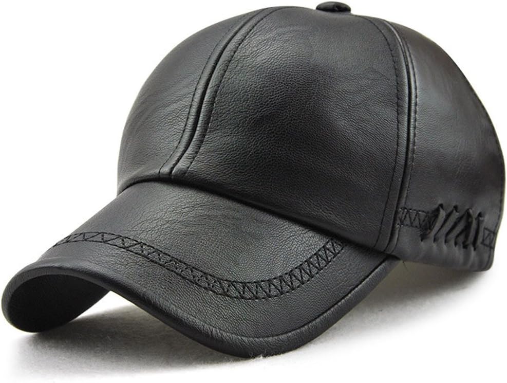 Men's Classic Plain Adjustable Leather Baseball Cap Sports Outdoor Panel Hat Sun Hat