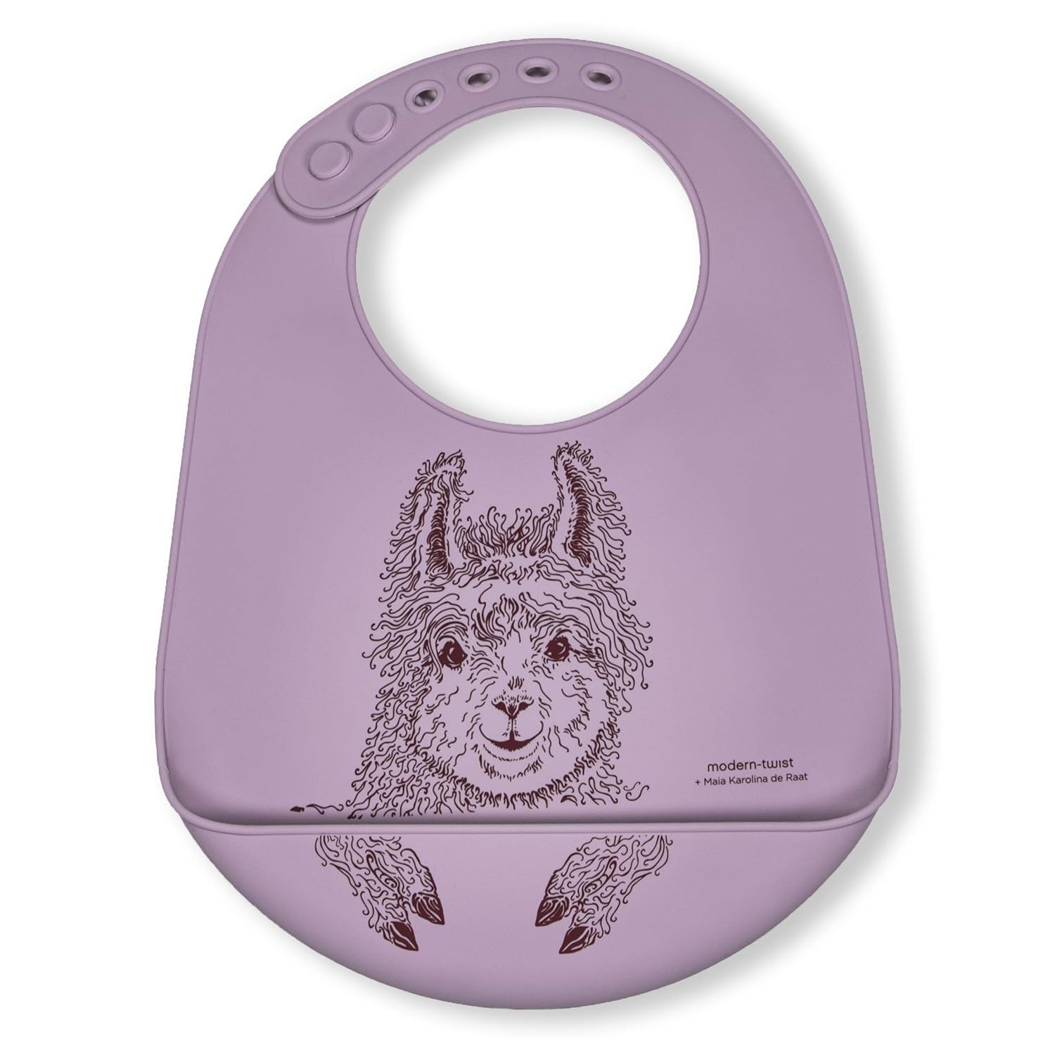 modern-twist Bucket-Bib 100% Food-Grade Silicone, Waterproof and Reusable, Mama Llama – Lovely Lavender