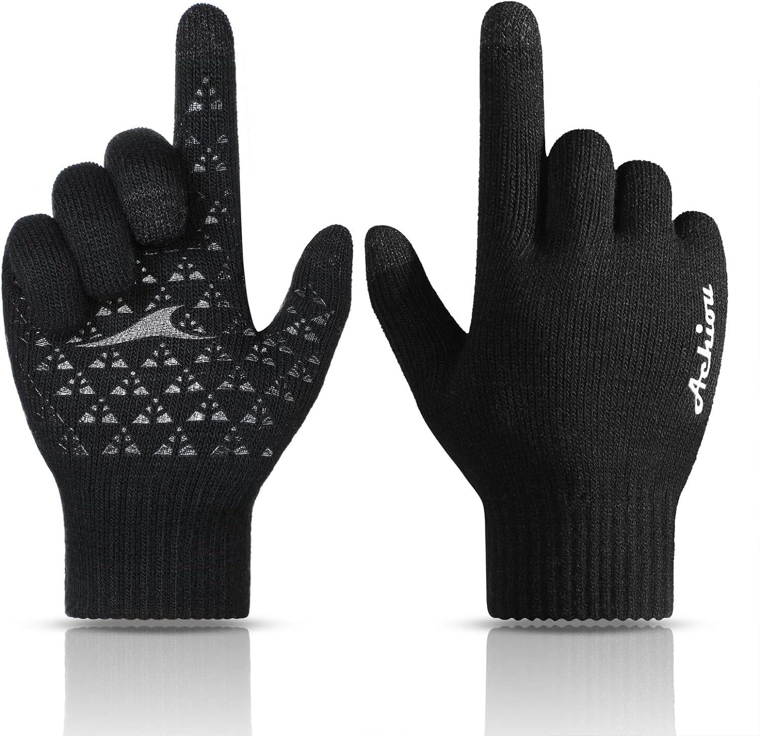 Achiou Winter Gloves for Men Women, Touch Screen Texting Warm Gloves with Thermal Soft Knit Lining,Elastic Cuff 3 Size Choice