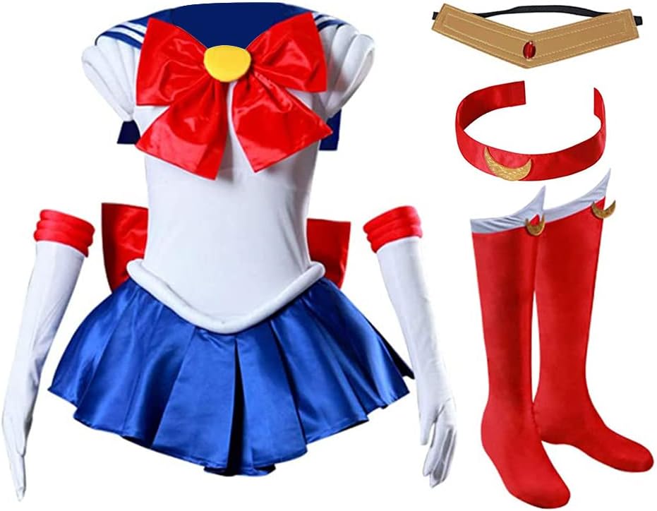 DAZCOS Child Size Anime Cosplay Halloween Costume Small Kids for Girl Include Dress, Gloves, Socks,Headband,Neck-strap,Bow