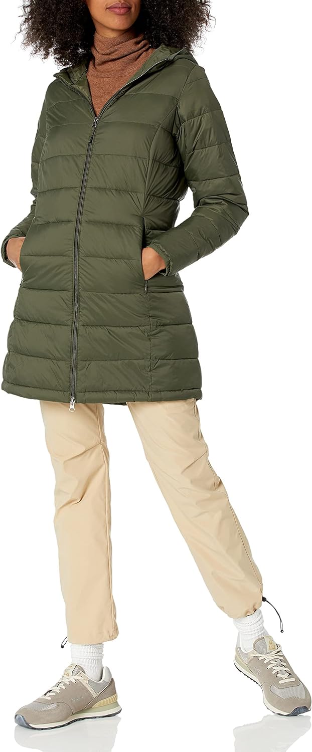  Essentials Women's Lightweight Water-Resistant Hooded Puffer Coat (Available in Plus Size)