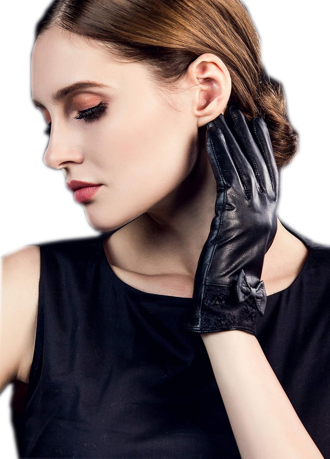 YISEVEN Women's Sheepskin Winter Driving Genuine Leather Gloves Lace Bow