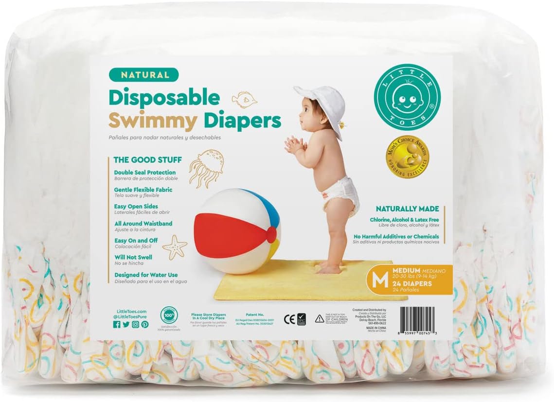 Little Toes Natural Disposable Swimmy Baby Diapers, Medium (Pack of 24)