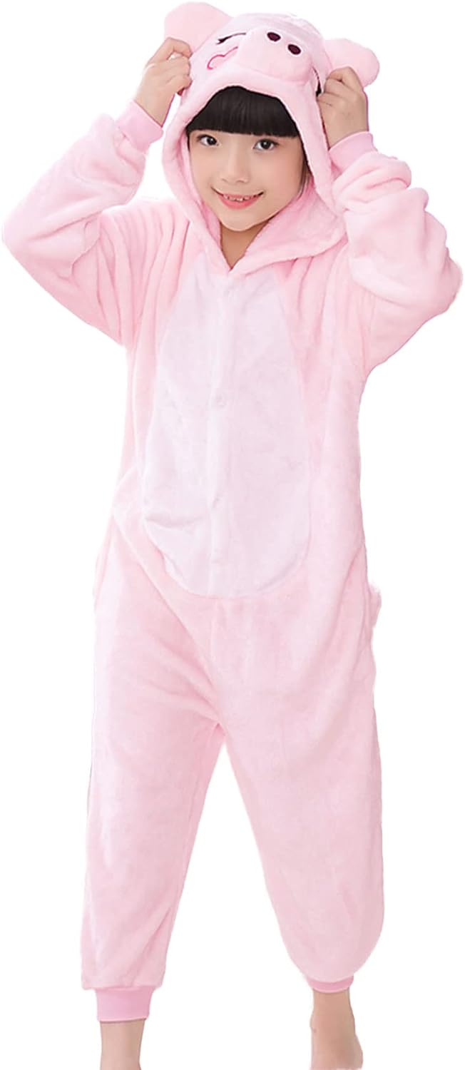 WAFUNNE Kids Piggy Costume Cosplay Halloween Animal Onesie for Boys Girls Child Pink Pig