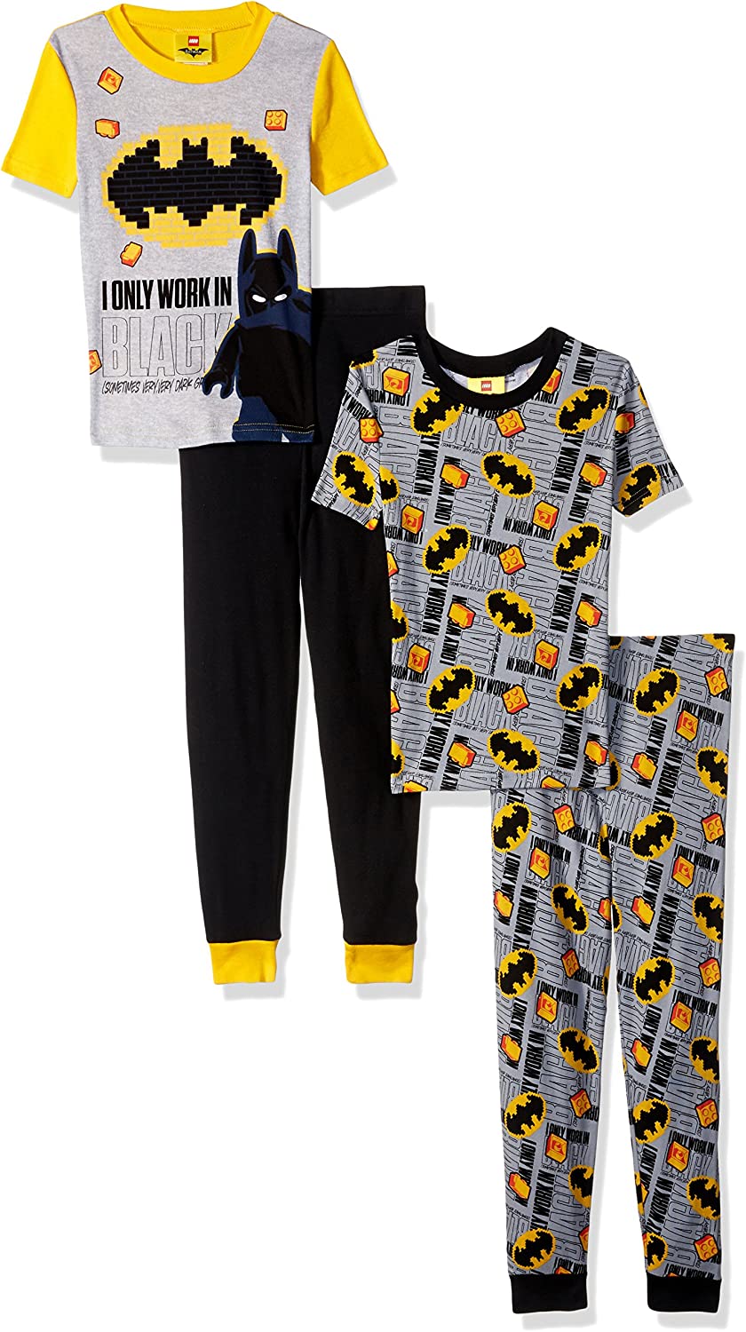 LEGO Batman Pajama Set,Boys 4 Piece PJ Set ,Short Sleeve Long Pants,Cotton,Black Yellow, - sizes 4 to 10