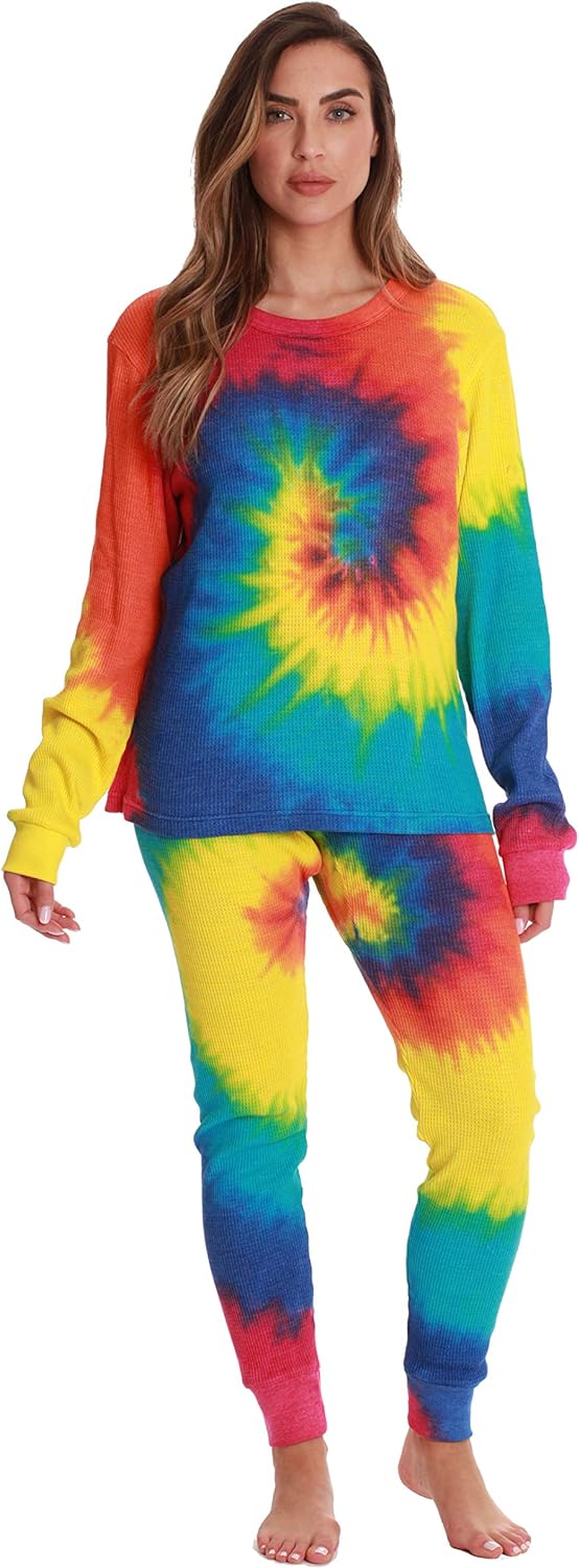 Just Love Women's Tie Dye Two Piece Thermal Pajama Set