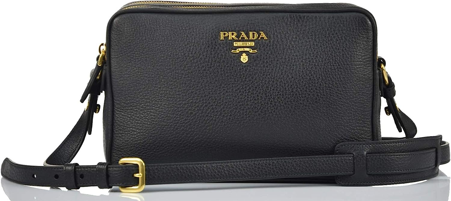 Prada Women's Black Bandoliera Vitello Phenix Leather Crossbody Bag 1BH079