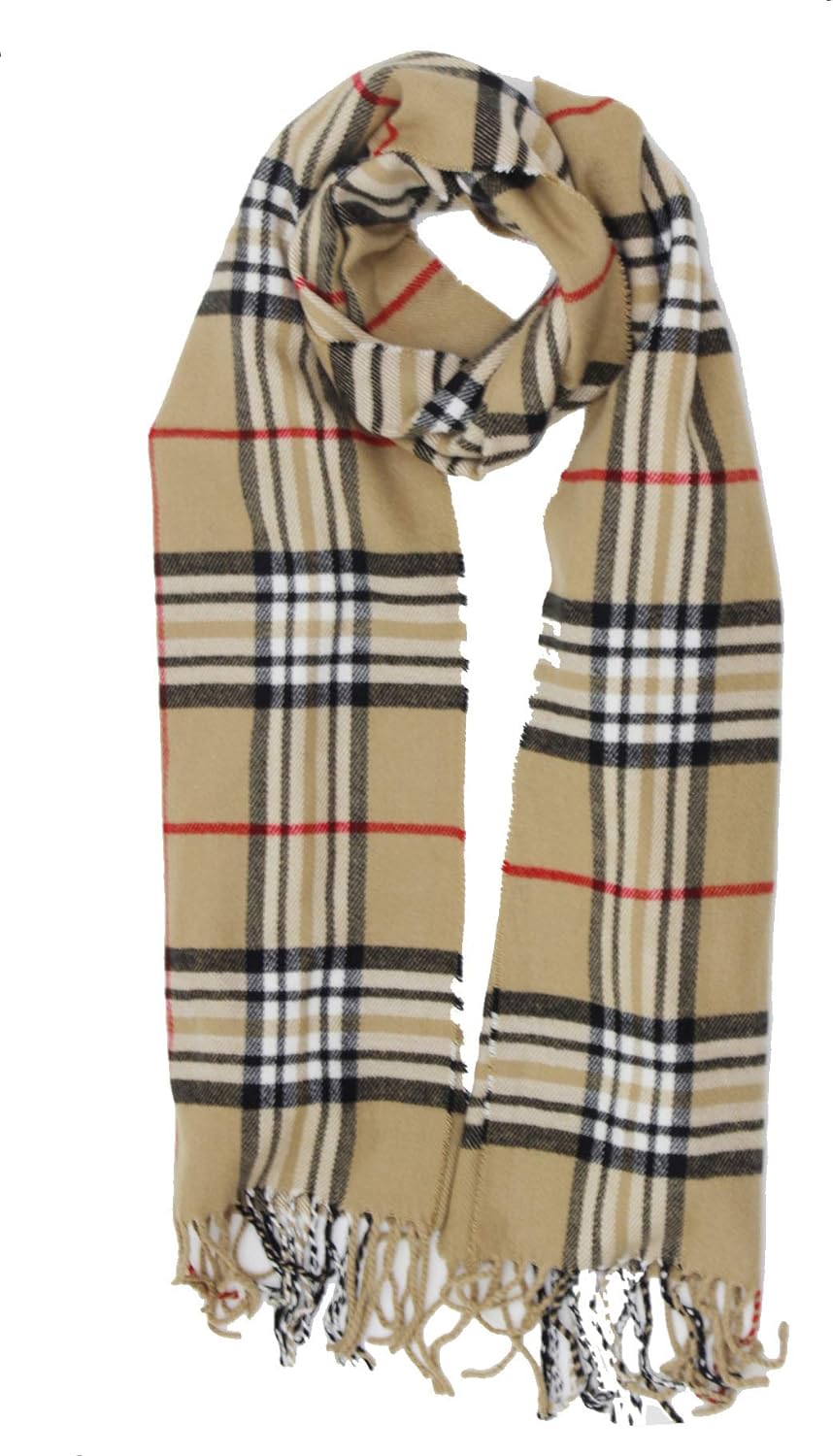 Cirrus Soft Cashmere Feel Plaid Check and Solid Winter Scarf (Classic Camel Plaid)