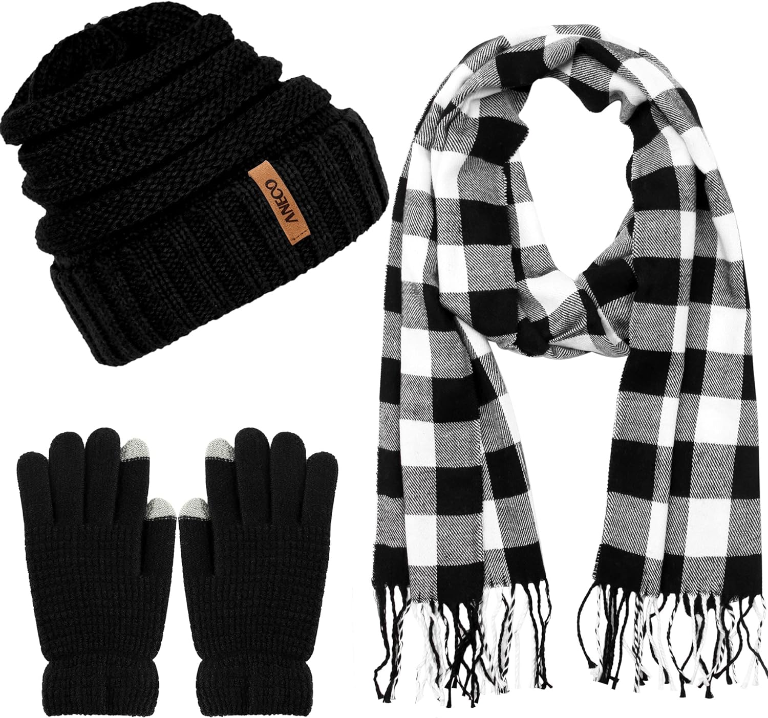 Aneco Winter Warm Knitted Scarf Beanie Hat and Gloves Set Men & Women's Soft Stretch Hat Scarf…