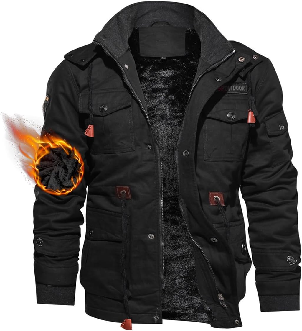 TACVASEN Men's Jacket-Casual Winter Cotton Military Jacket Thicken Hooded Cargo Coat