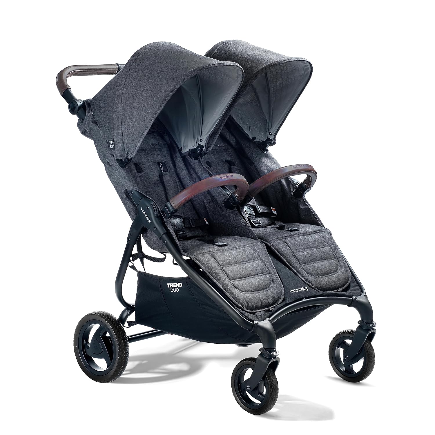 Valco Baby Trend Duo Light Weight Side by Side Double Stroller (Charcoal) - Easy and Compact fold, Multi-Position Recline, Large Canopy, Independent Twin Vents and More - Luxurious Twin Pram